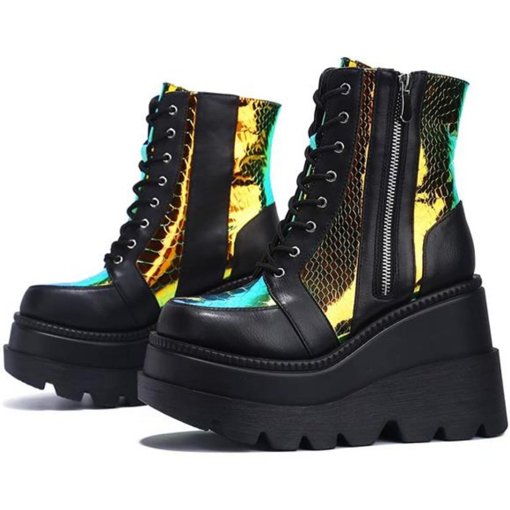 💋RESERVED: CAPE ROBBIN RADIO HOLOGRAPHIC PLATFORM ANKLE BOOTS!!!